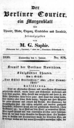 No. 878, Donnerstag den 7. Januar 1830