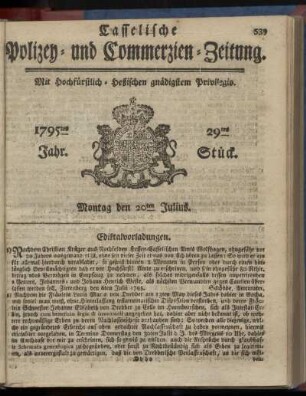 29tes Stueck, Montag den 20ten Julius 1795