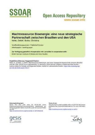 Machtressource Bioenergie: eine neue strategische Partnerschaft zwischen Brasilien und den USA