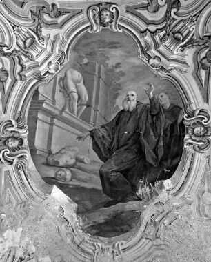 Der heilige Benedikt zerstört eine Bronzestatue des Apoll