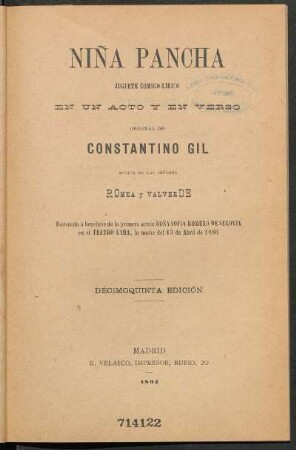 Niña pancha : juguete cómico-lírico en un acto y en verso, original de Constantino Gil
