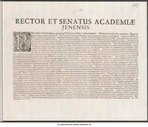 Rector Et Senatus Academiæ Jenensis : Proverbii vicem dudum, quæ apud Tullium exstant, verba obtinent: Ut sementem feceris, ita metes ... P.P. VI. Xbris Anno M D cLX