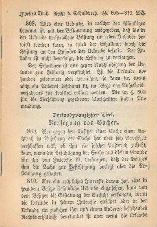 Dreiundzwanzigster Titel. Vorlegung von Sachen