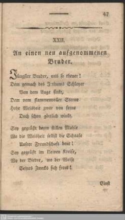 XXII. An einen neu aufgenommenen Bruder