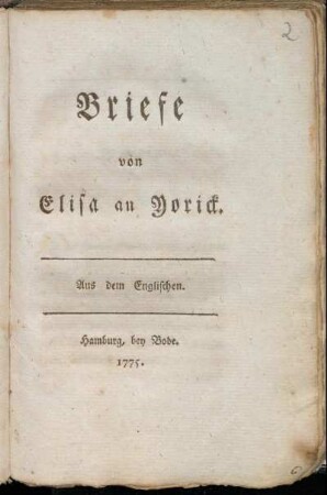 Briefe von Elisa an Yorick