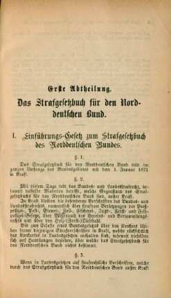 Erste Abtheilung. Das Strafgesetzbuch für den Norddeutschen Bund