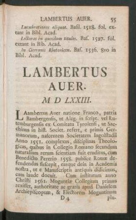 Lambertus Auer. M D LXXIII.