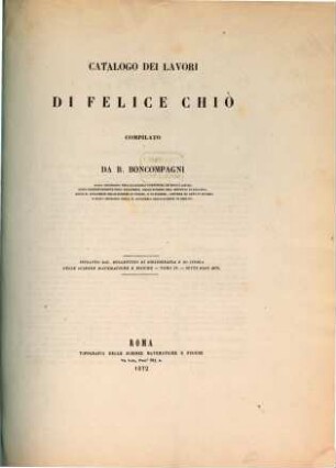 Càtalogo dei lavori di Felice Chiò