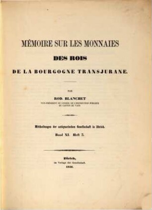 Mémoire sur les monnaies des rois de la Bourgogne Transjurane