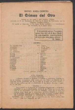 El crimen del otro : sainete en dos actos y tres cuadros, original