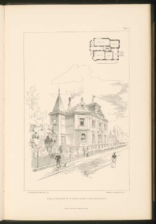 Villa Knozer, Baden: Grundriss und perspektivische Ansicht (aus: Stadt- und Landhäuser, hrsg. von Ernst Wasmuth, Berlin 1894)