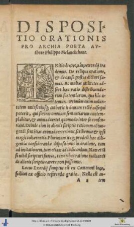 Dispositio Orationis Pro Archia Poeta Autore Philippo Melanchthone