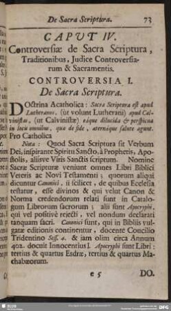Caput IV. Controversiae de Sacra Scriptura, Traditionibus, Judice Controversiarum & Sacramentis