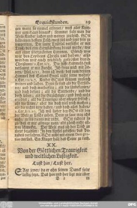 XX. Von der Göttlichen Traurigkeit und weltlichen Lustigkeit. Lust hin, Lust her.