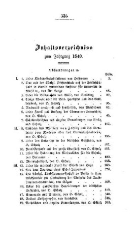 Inhaltsverzeichnis zum Jahrgang 1840
