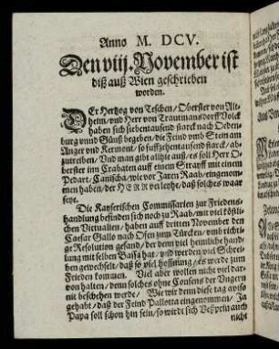 von Canischa und der Friedenshandlung ... 1605