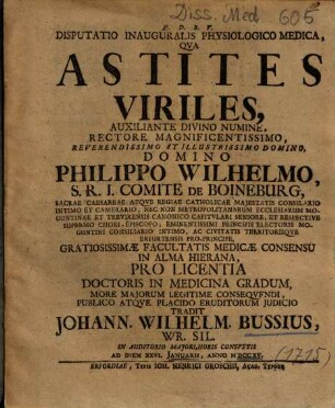 Disputatio Inauguralis Physiologico Medica, Qva [Qua] Astites Viriles