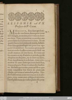 Response Aux Prefaces de P. Coton.