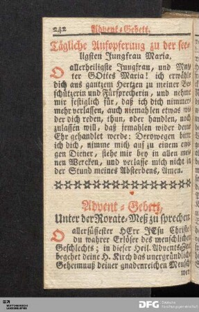 Tägliche Aufopferung zu der seeligsten Jungfrau Maria.