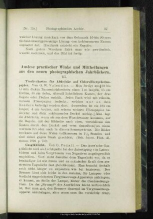 Auslese practischer Winke und Mittheilungen aus den neuen photographischen Jahrbüchern