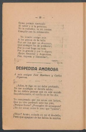 Despedida amorosa : A mis amigos José Martínez y Carlos Figueroa.