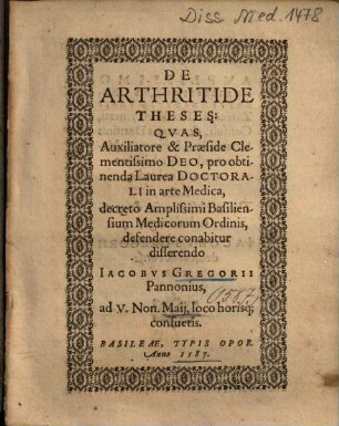 De Arthritide Theses