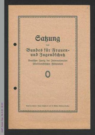 Satzung des Bundes für Frauen- und Jugendschutz, Deutscher Zweig der Internationalen Abolitionistischen Föderation