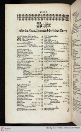 Register über die Kranckheiten und derselben Curen