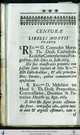 Censurae Libelli Montis Thabor.