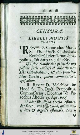 Censurae Libelli Montis Thabor.