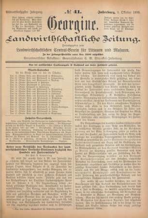 Achtundfünfzigster Jahrgang. No. 41. Insterburg, 9. Oktober 1890.