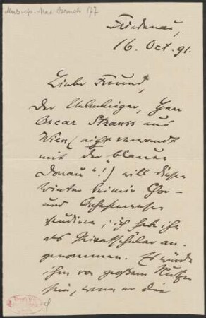 Brief an Philipp Spitta : 16.10.1891