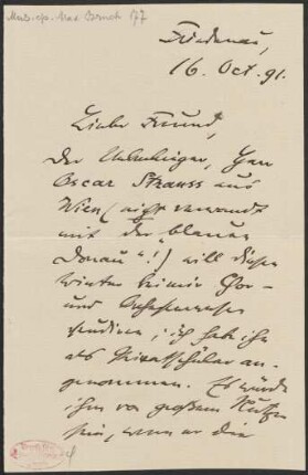 Brief an Philipp Spitta : 16.10.1891
