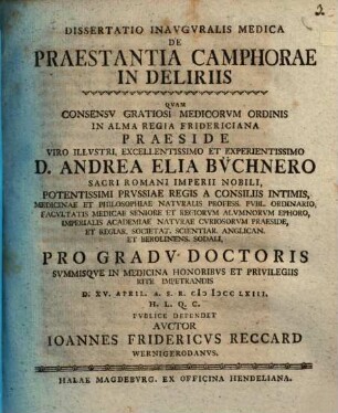 Diss. inaug. med. de praestantia camphorae in deliriis