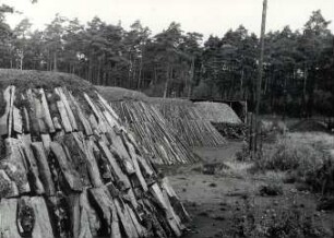 Holzkohlenherstellung in Rietschen : Handwerkstechniken - Kohlen- und Pechbrennerei. Ort: Rěčicy / Rietschen. Köhlerei