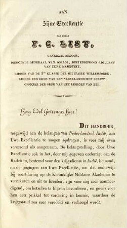 Aan Zijne Excellentie den heere F. C. List, generaal majoor, ...