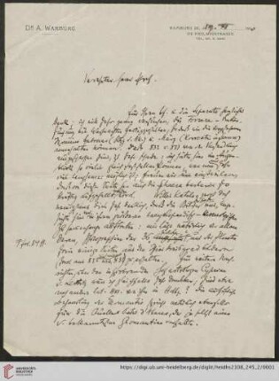 Brief von Aby Moritz Warburg an Franz Boll