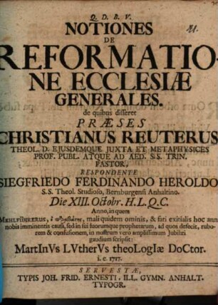 Notiones de reformatione ecclesiae generales