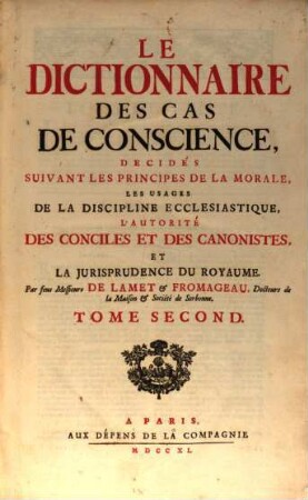 Le dictionnaire des cas de conscience, 2