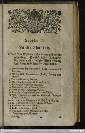 Sectio II. Land-Charten