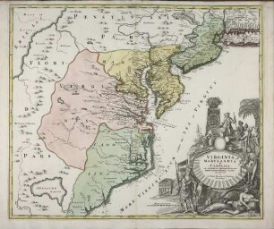 Virginia, Marylandia et Carolina In America Septentrionali Britannicorum industria excultae