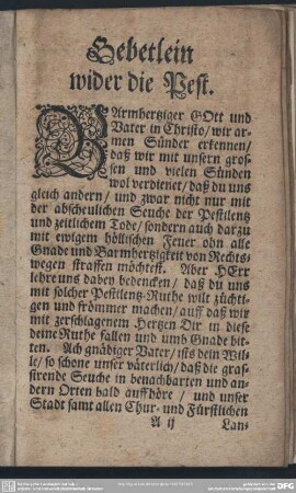 Gebetlein wider die Pest