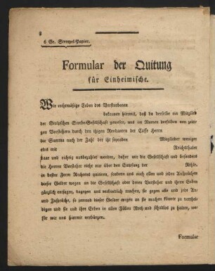 Formular der Quittung für Einheimische