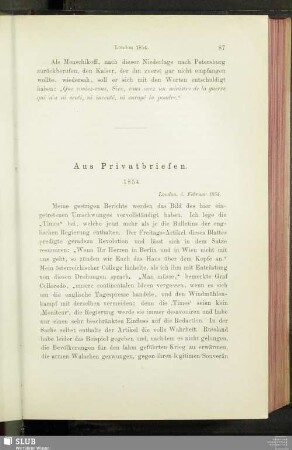 Aus Privatbriefen. 1854