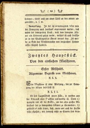 Zweytes Hauptstück. Von den einfachen Maschinen.