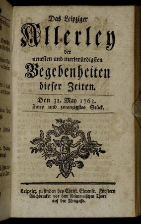 Den 31. May 1763. Zwey und zwanzigstes Stück.