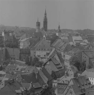 Freiberg. Blick vom Donatsturm über die Unterstadt zur Petrikirche