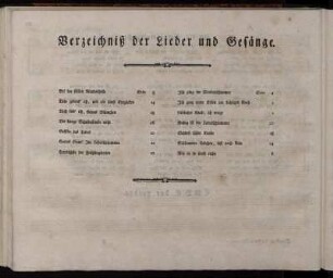 Verzeichniß der Lieder und Gesänge.