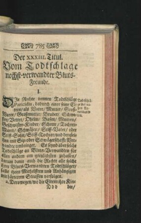 Der XXXIII. Titul. Vom Todtschlage nechst-verwandter Bluts-Freunde.