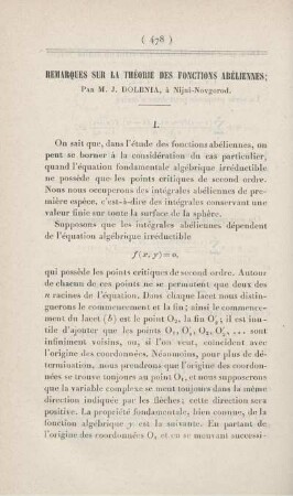 Remarques sur la théorie des fonctions abéliennes.